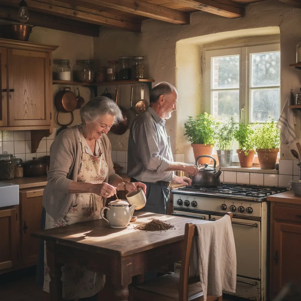 Bouteille d'eau et verre Г  cГґtГ© d'une tasse de thГ© Г  la racine de pissenlit.